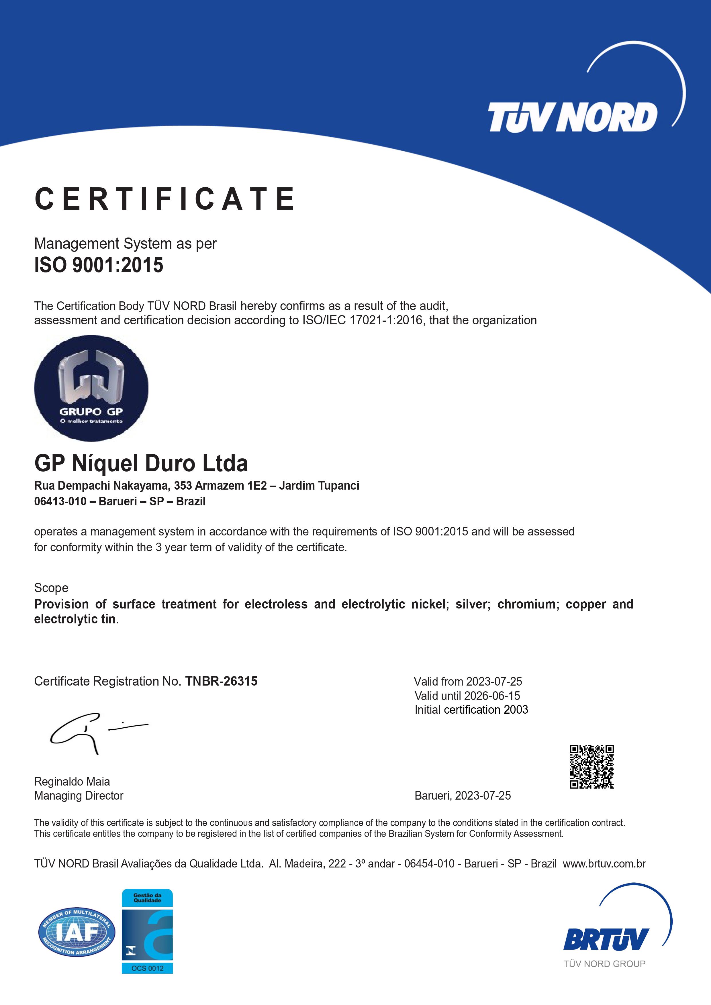 GP Níquel Duro - NBR ISO 9001:2015 - Inglês